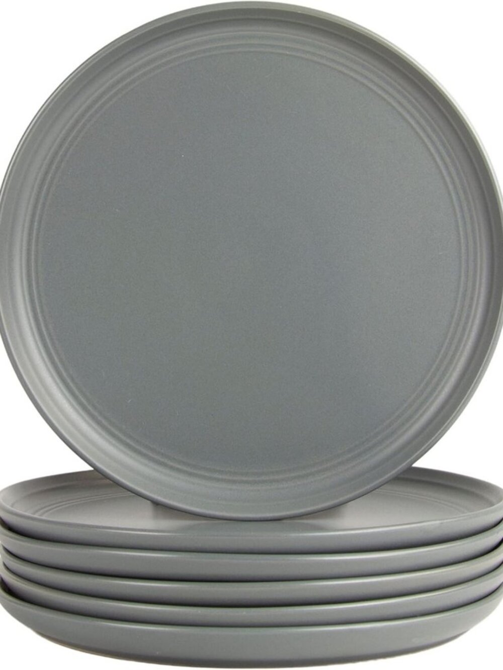 Matte Gray Dinner Plates Set of 6 | Elegant Double Line Design, 10.5" Size